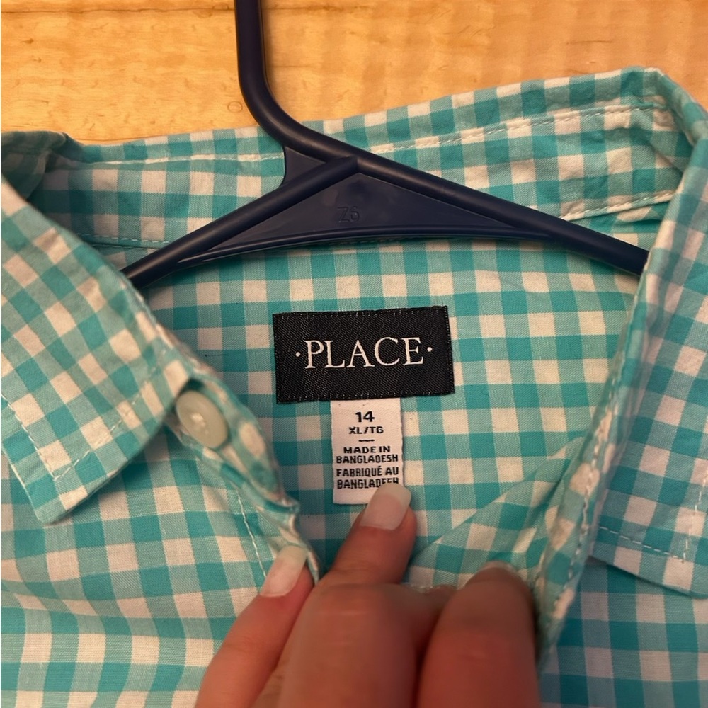 Place Kids' Aqua Checkered Button Down Shirt